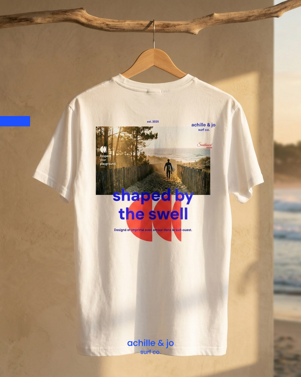 T-shirt écru Shaped by the Swell - coton bio - achille & jo
