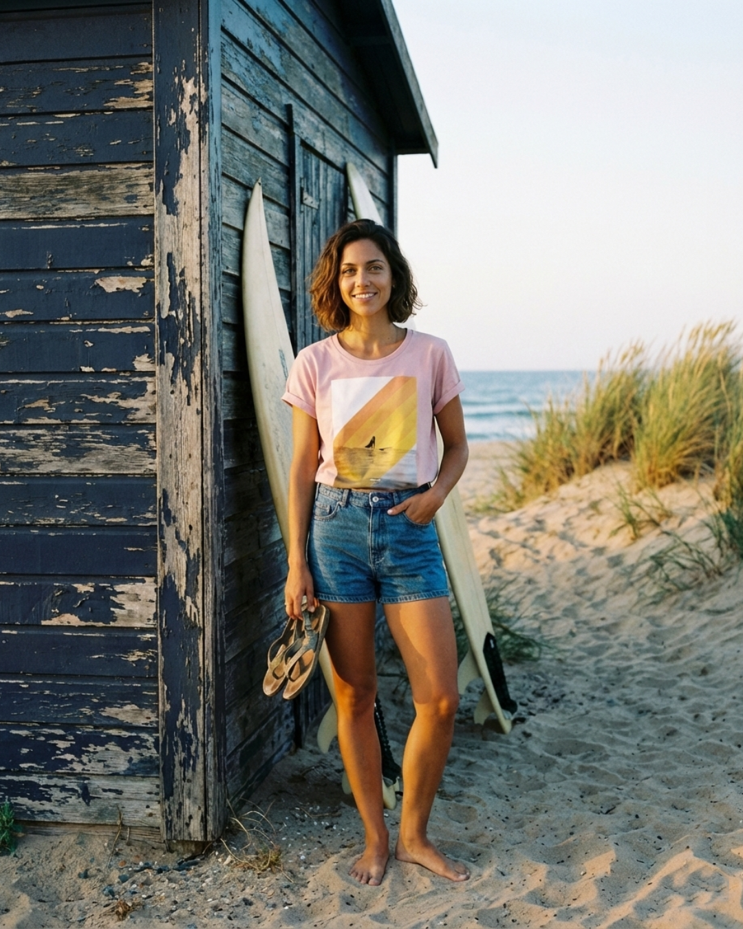 T-shirt Femme Surfeuse - Rose Pétale - Coton Bio