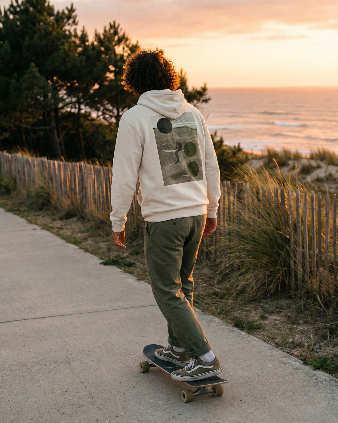 Hoodie Surfeur Assis -  Crème/écru - Coton Bio