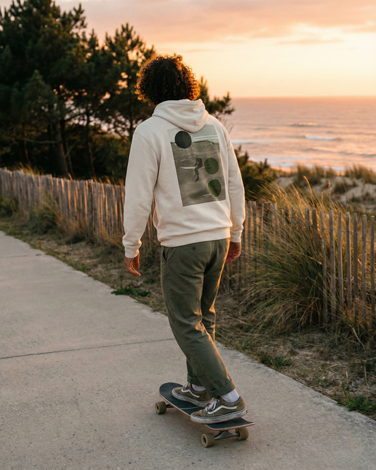 Hoodie Surfeur Assis -  Crème/écru - Coton Bio