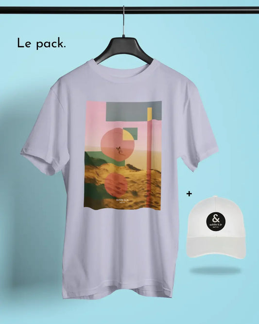 Pack duo - T-shirt coton bio "seul sur le sable" et casquette bio Achille & Jo - achille & jo
